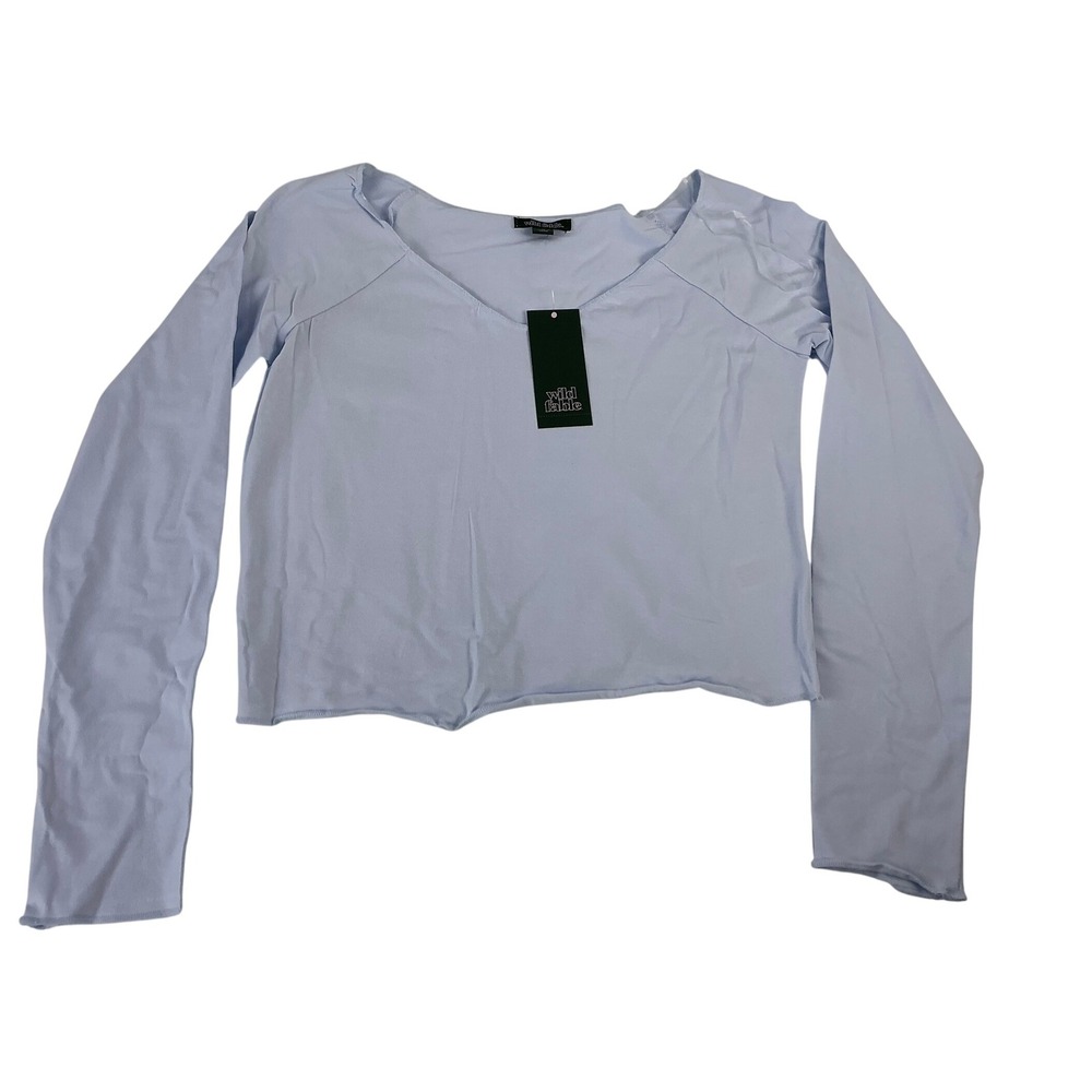 Wild Fable‎ Women Light Blue Long Sleeve V Neck Cropped Top Size M